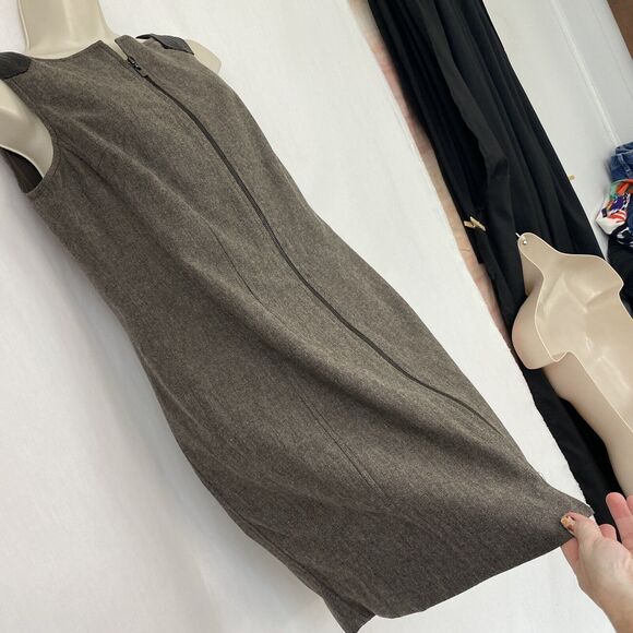 Worth Dress Womens 10 Wool Blend Stretch Shift Sleeveless Faux Leather Trim - Picture 5 of 9